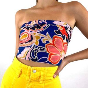 Vintage Floral Print Scarf Crop Top Boho
